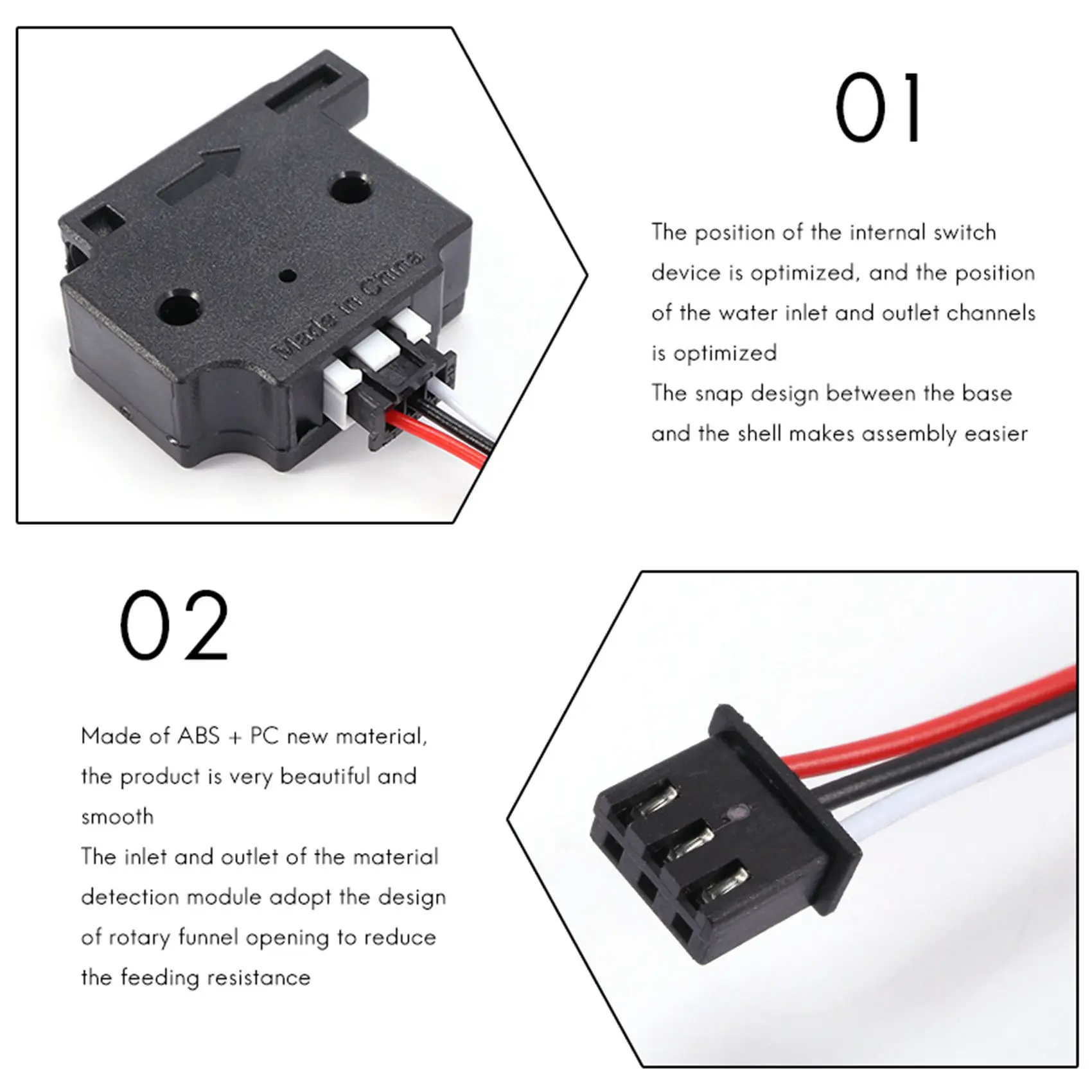 Módulo de detección de filamentos de impresora 3D con Sensor de ejecución de Cable de 1M Detector de ejecución de Material para impresora 3D Ender 3 CR10