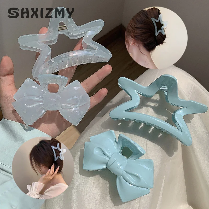 Sweet Blue Jelly Color Hair Claw Bowknot Tie Star Large Shark Hair Clip Hairpin Hair Ponytail Clamp Accessories Headdress