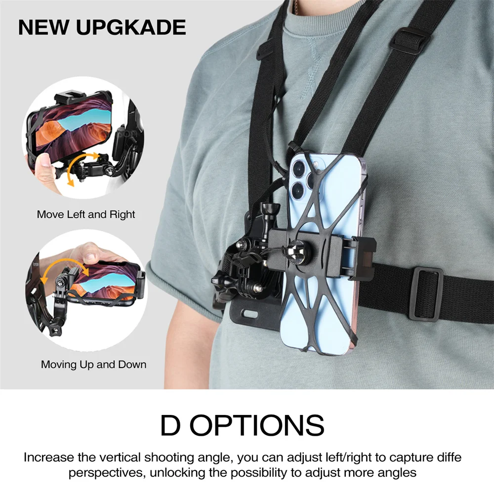 360 Rotate POV Phone Holder for iPhone Samsung Chest Strap Belt Body Harness Phone Clip Mount for Insta360 Gopro 12 11 10 9 8 7