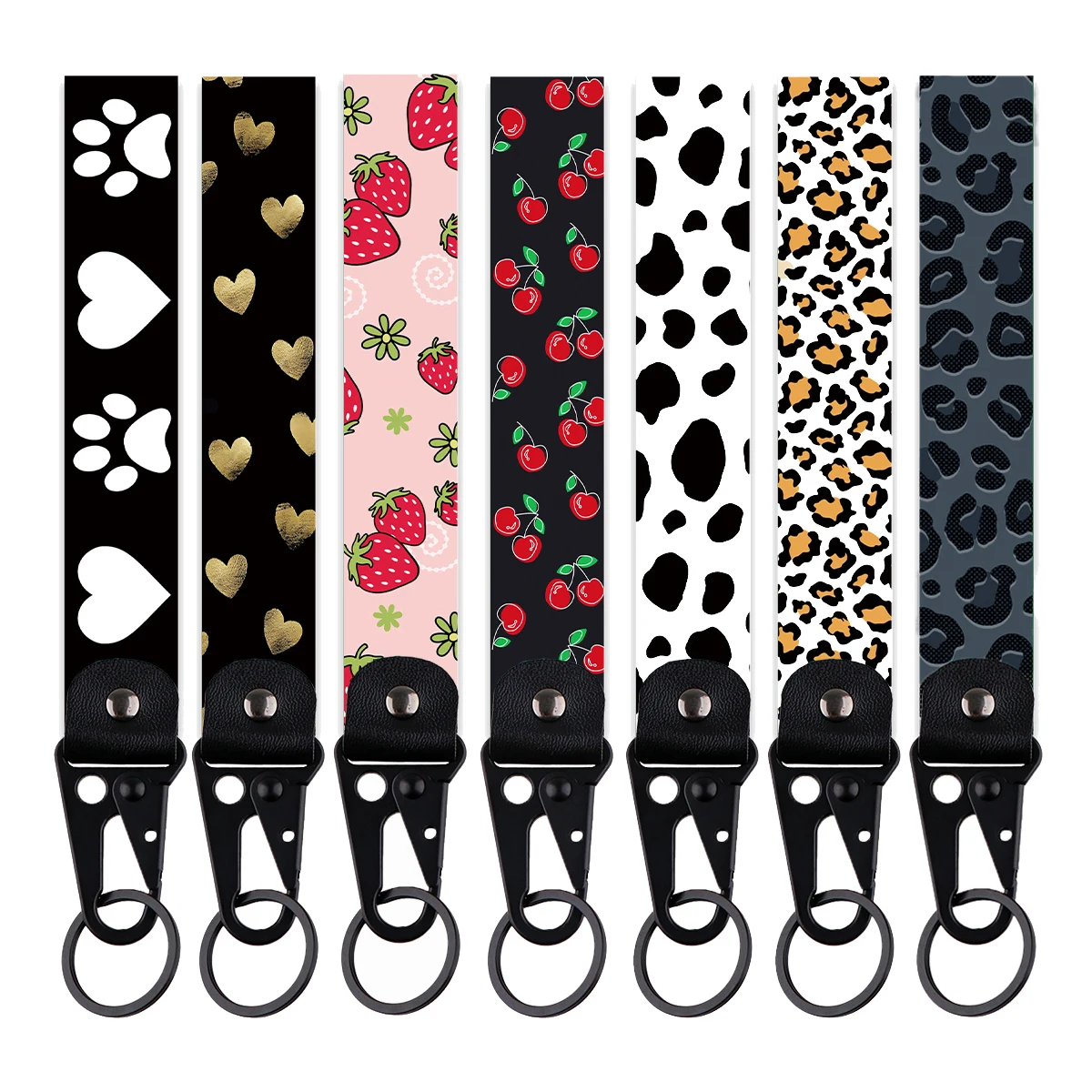 

Simple Pattern Car Keychain Leopard Print Key Rings Strawberry Jewelry Men Women Lanyard Motorcycle Accessories Gifts