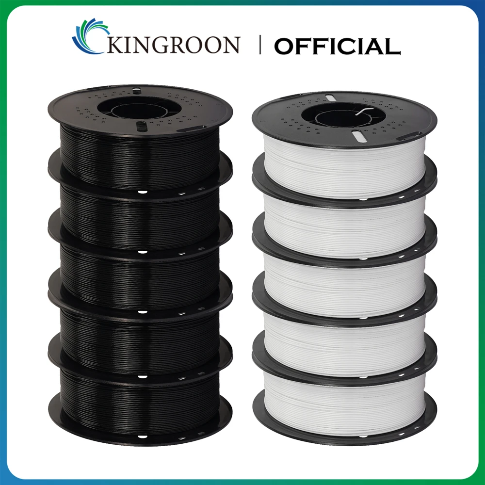 KINGROON-filamento PLA/ ABS/ PETG de 10KG, 1,75mm, negro, blanco, gris, venta al por mayor, 10 rollos de plástico para impresora 3D