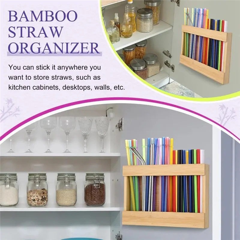 

SEWS-Eco-Friendly Straw Storage Container, Wood Utensil Organizer For Kitchen Cupboards