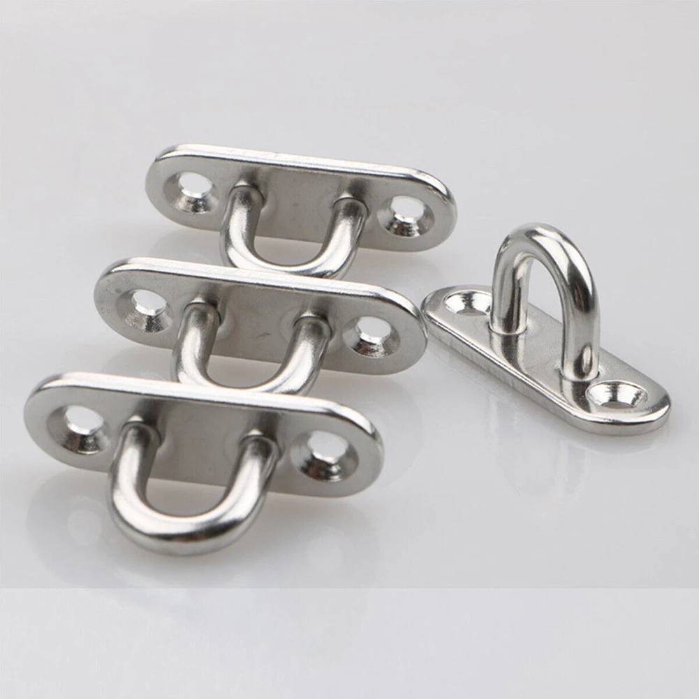 Part Hanging Plate Silver Stainless Steel Fixed Buckle Marine Oblong Ring Hook 4pcs Eye Plate Staple Brand New