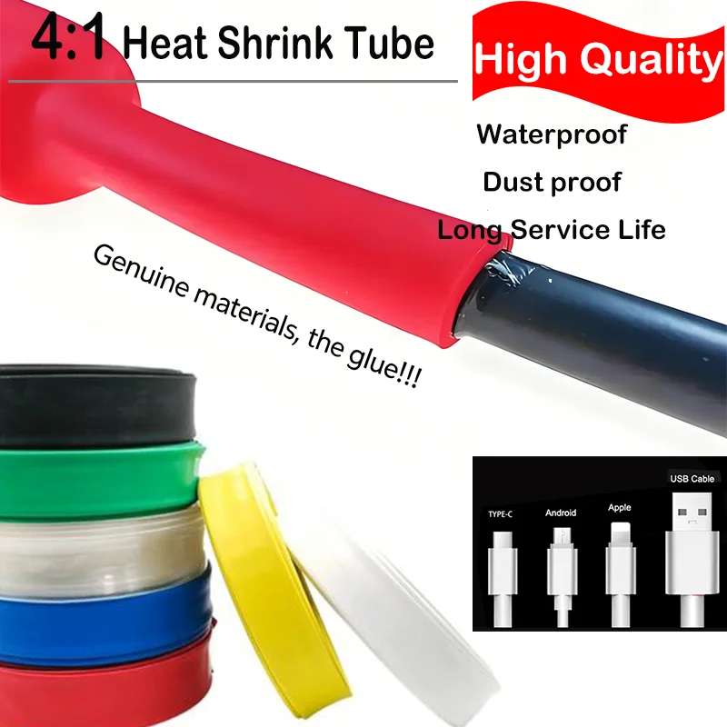 

4-52mm 4:1 Heat Shrink Tube with Glue Tubing Adhesive Lined Dual Wall Heatshrink Shrinkable Shrink Wrap Wire Cable Sleeve kit