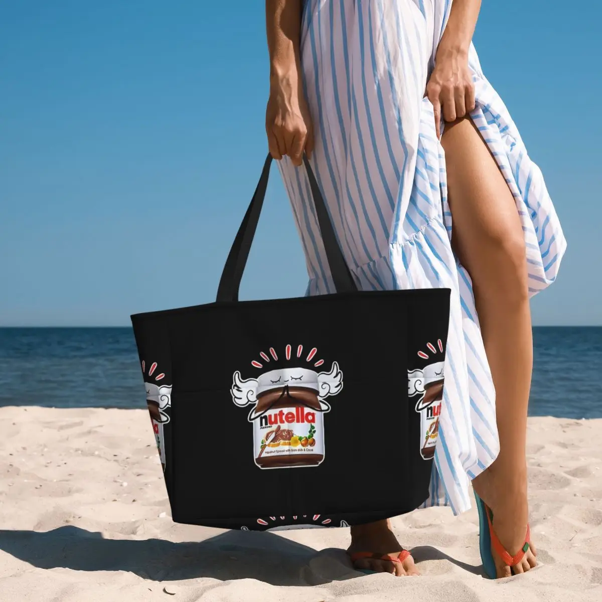 Funny Nutella Beach Tote Bag Sport Gym Yoga Duffle Large Tote Bag Women Travel Bag Fitness bag