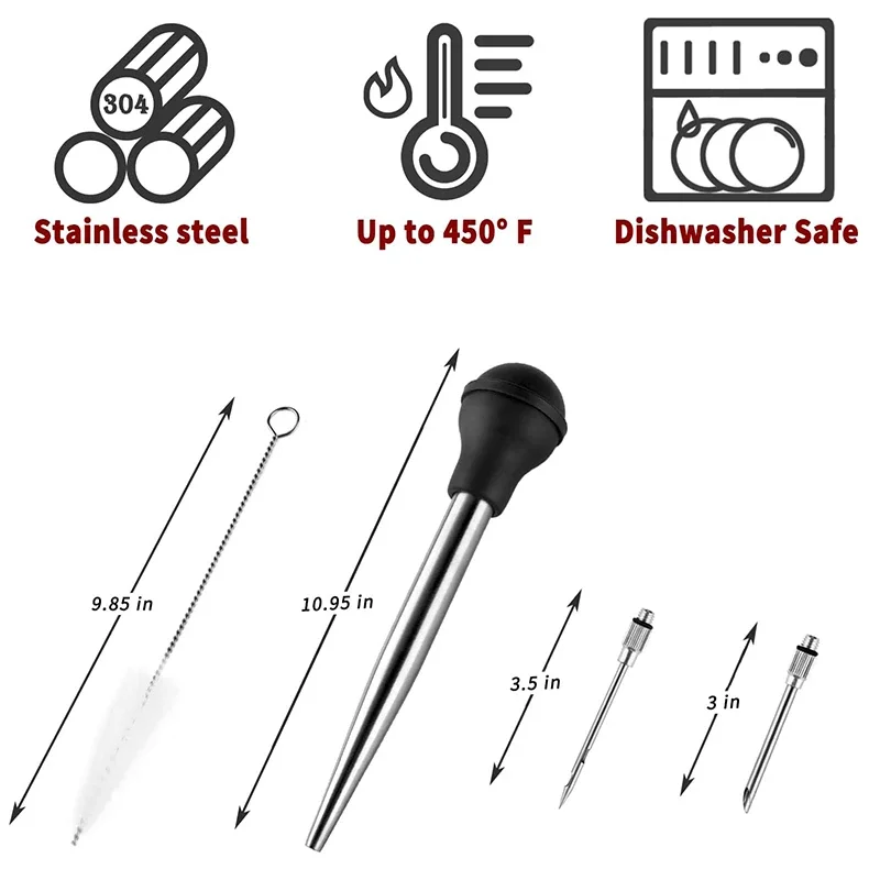 Turkey Syringe Baster with Cleaning Brush, 2 Marinade Injector Needles for Butter Dripping, Roasting Juices for Poultry
