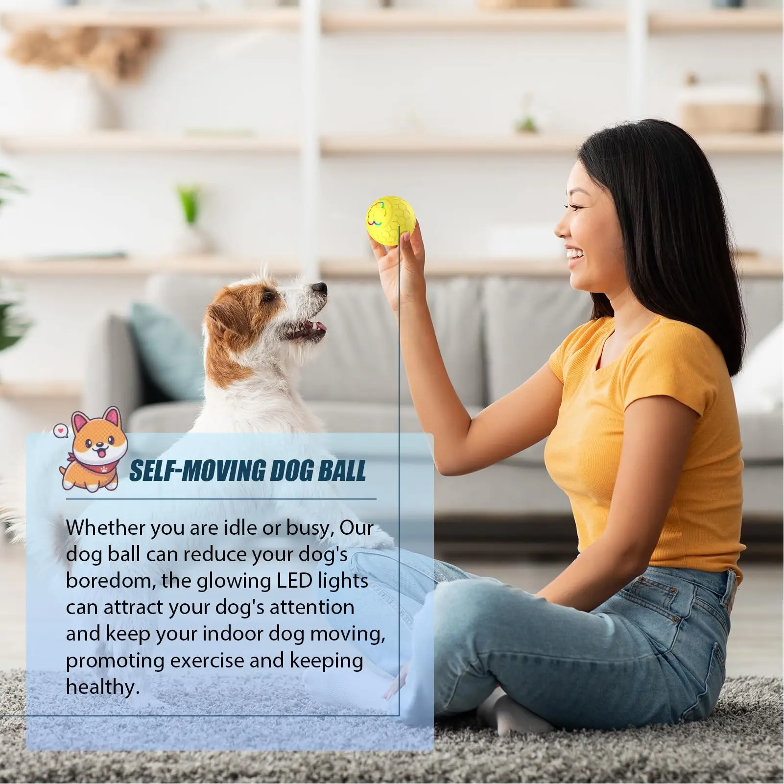 Active Roling Ball for Dogs - 2.2" Sturdy Motion Actived Interactive Dog Ball for Puppy/Small/Medium Dogs, USB Rechargeable Ball image 3