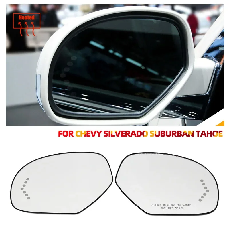 Heated LED Side Door Mirror Glass For Cadillac Escalade ESV EXT Chevrolet Avalanche Silverado Suburban Tahoe GMC Yukon