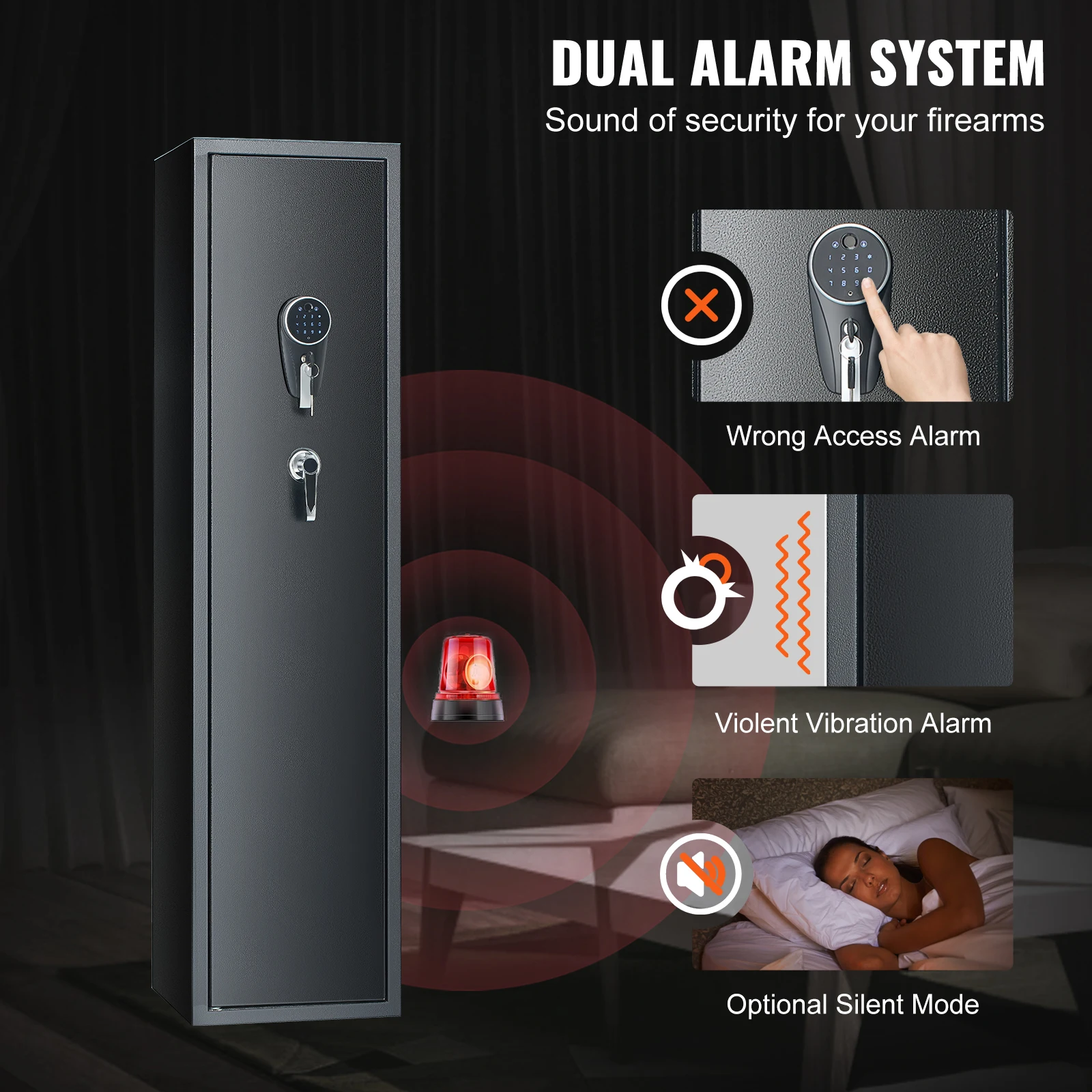 Imagem -04 - Vevor-gun Safe Rifle Safe com Impressão Digital e Bloqueio do Teclado Digital Gabinete de Armazenamento Removível Armário Embutido Linhas