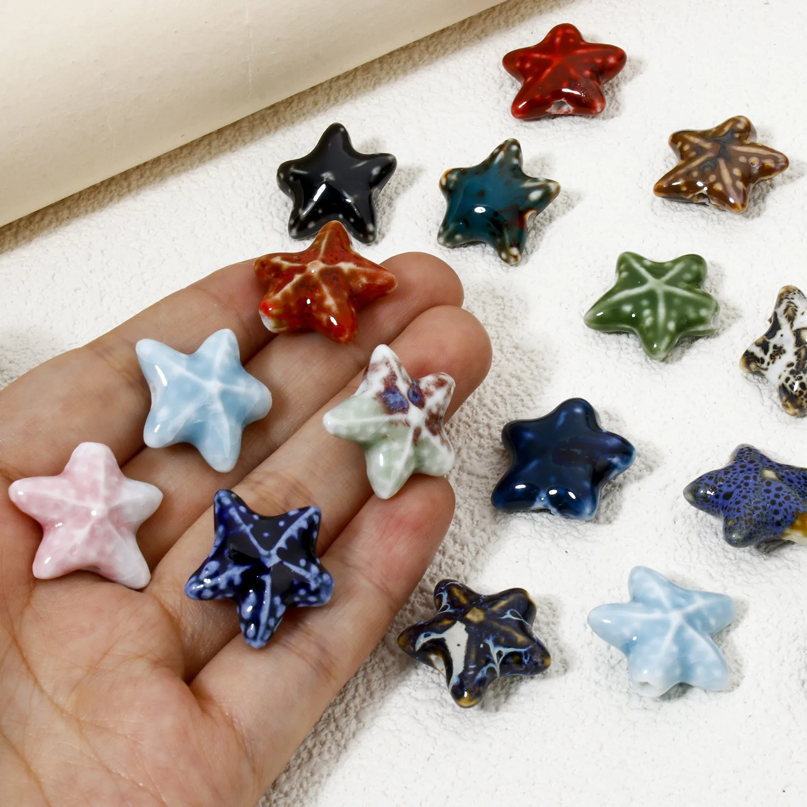 10 PCs Ceramic Starfish Ocean Jewelry Beads For DIY Jewelry Making Multicolor 3D Charms About 22mm x 19mm, Hole: Approx 2mm