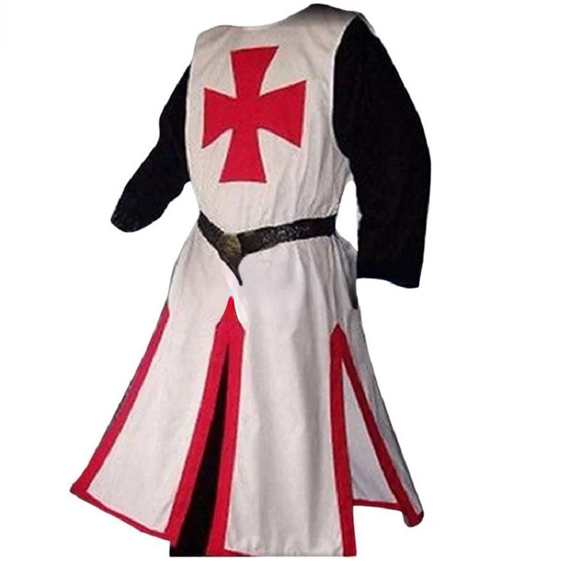 Plus Size Mannen Middeleeuwse Cosplay Gewaden Templar Ridder Kruisvaarder Surcoat Lange Mouw Korte Tops Reenactment Kostuum