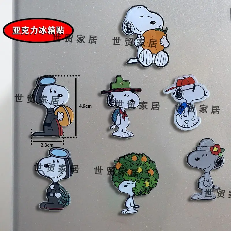 Snoopy 7 sztuk naklejki magnetyczne na lodówkę dzieciństwo kreskówki śliczne troublesome pies akrylowe kreatywne magnesy do dekoracji wnętrz