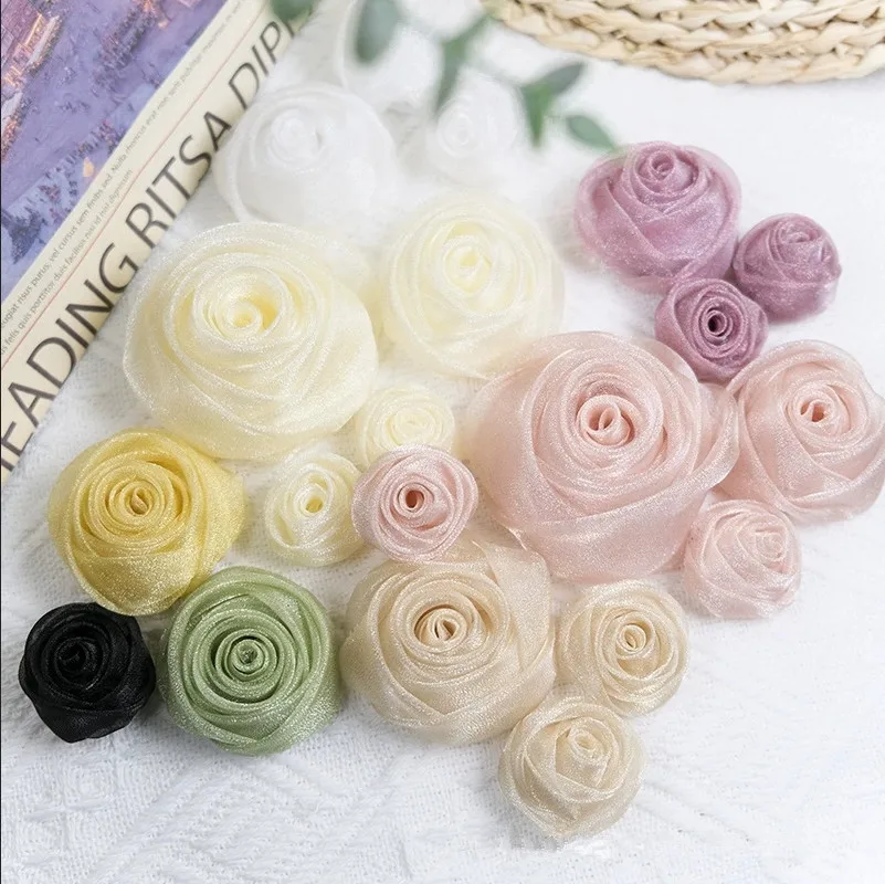 10 sztuk 6.5CM/4.5CM Organza sztuczna pączek róży kwiaty DIY spinka do włosów dla nowożeńców odzież rzemiosło akcesoria dekoracje ślubne do domu — zdjęcie 5