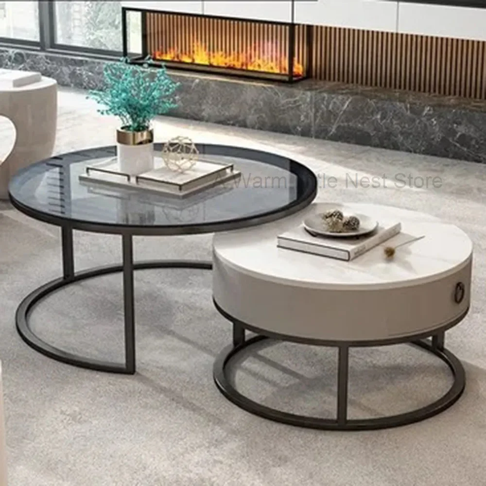 Round Low Coffee Table Storage Drawer Aesthetic Luxury Side Table Hotel Nordic Moveis Para Casa Dinning Table Set Furniture