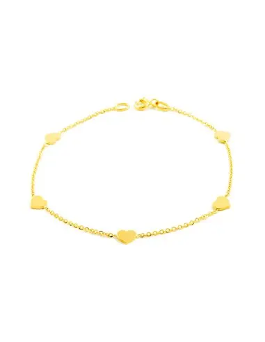 Yellow gold bracelet with smooth hearts in glitter