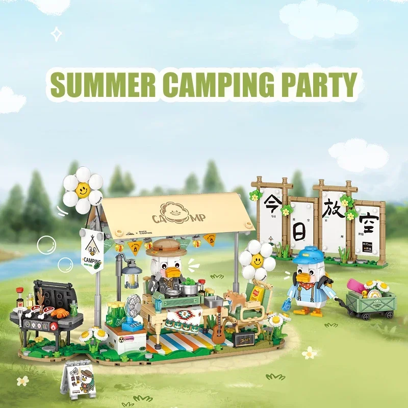 Miniatur-Bausteine für Campingszenen, kreativer DIY-Grillständer, Campingzelt, Kaffeewagen, Spielzeug, Puzzle, Geburtstagsgeschenk