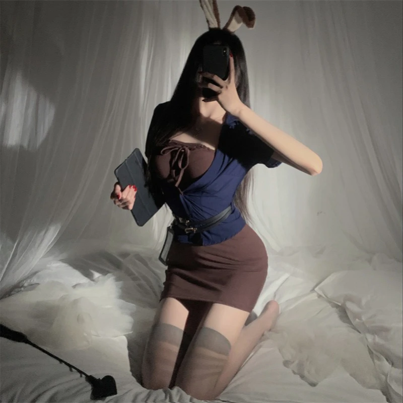 

Cosplay Anime Game Women's Sexy Secretary Hip Wrap Skirt Anime Bunny Girl Bodysuit Costume Party Nightclub Porno Bar Uniform Set