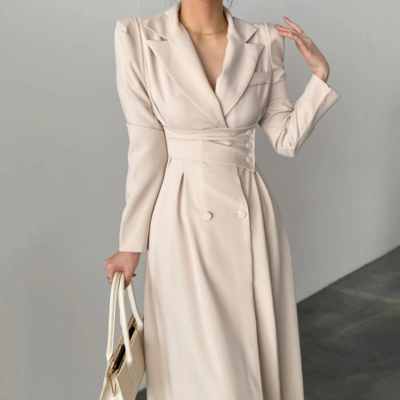 

Luxury Elegant Woman Office Lady Dress Spring Fall Party Long Sleeve A-Line High Waist Dresses for Women 2022 Woman Vestido Maxi