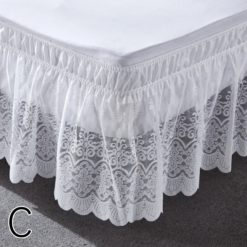 Elegant Lace Bed Skirt Embroidery Ruffles Lace Bed Skirt With Adjustable Belts Bed Cover Mattress Protector (No Pillowcase)