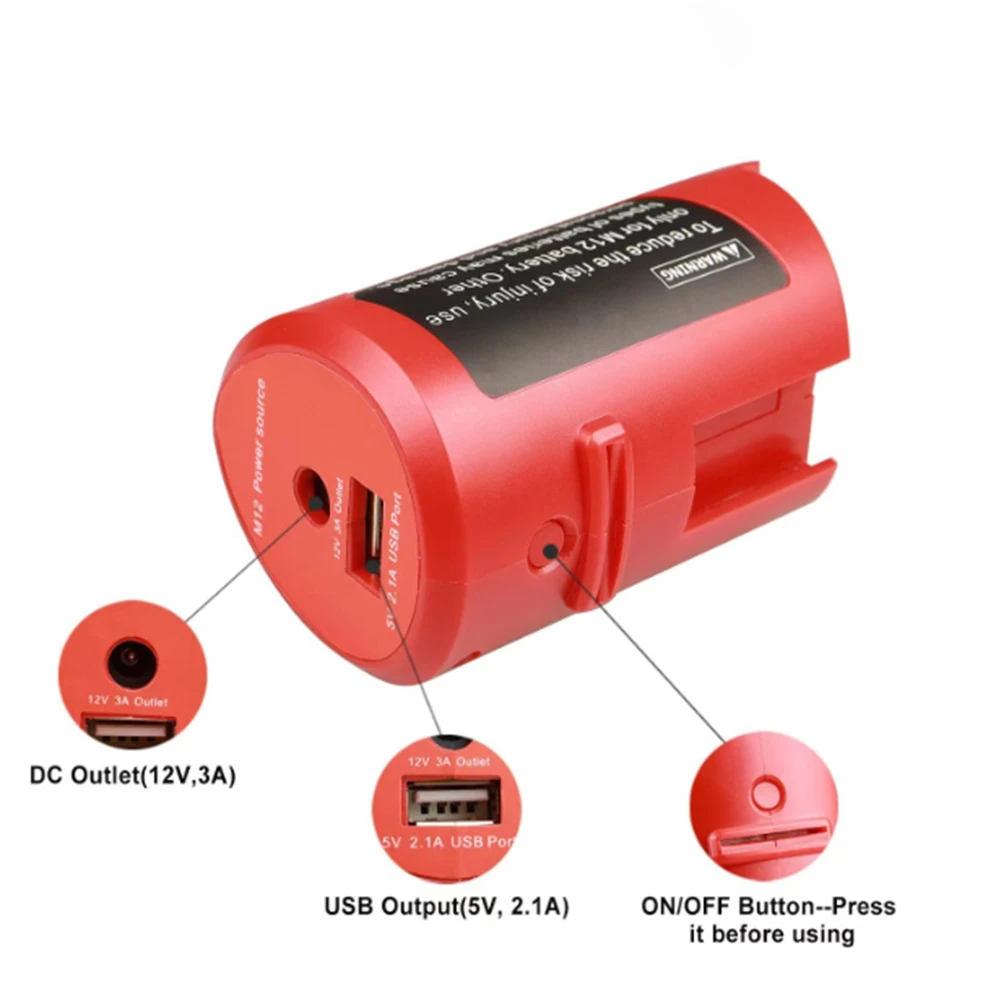 N12 Li-Ion Battery Charger Converter for Mil-Waukee M12 12V 10.8V Lithium Battery USB Device Mobile Phone Power Supply