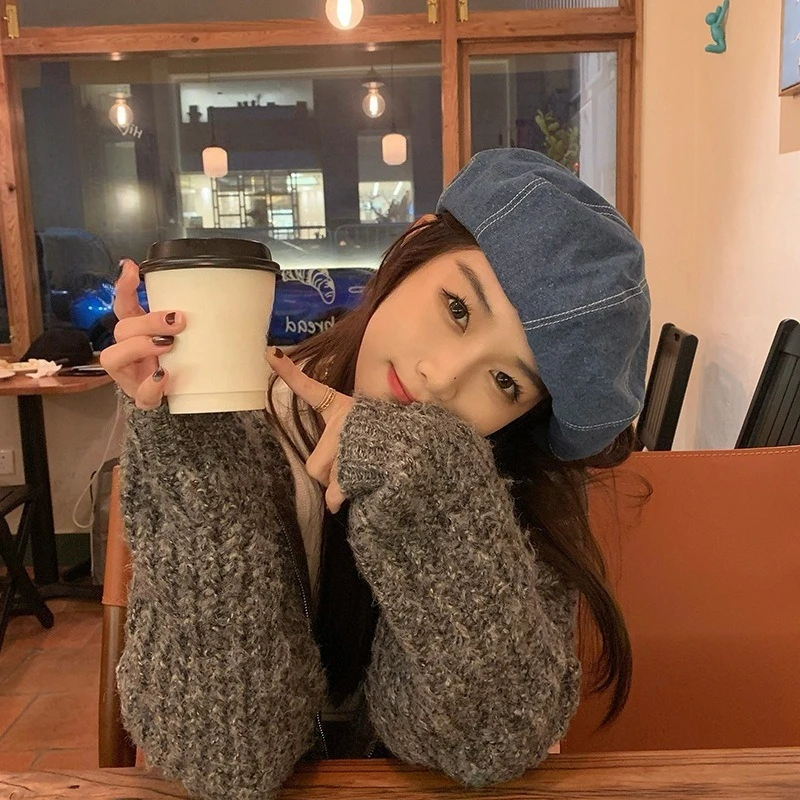 High-end beret children autumn and winter fashion versatile face small painter hat fresh and sweet octagonal newsboy hat