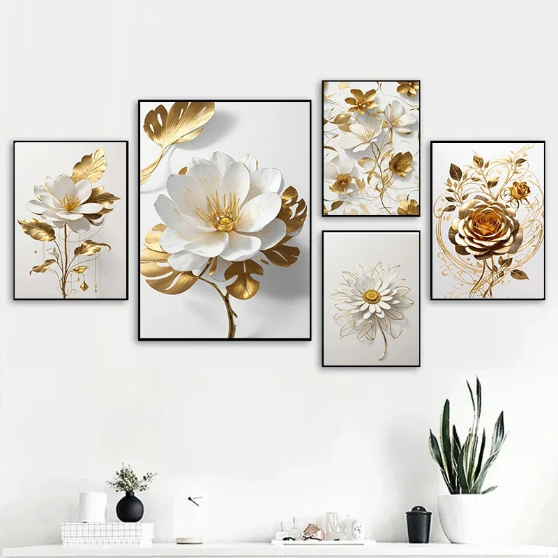 Blumen-Kunstposter Metall-Blütenblatt-Design Wandkunst Bild Leinwanddruck Gemälde Moderner Stil Galerie Apartment Heim-Dekoration