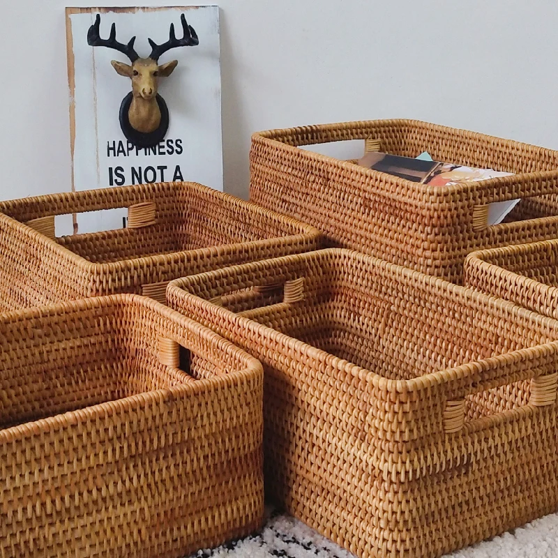 

The product can be customized.Handmade storage basket rattan desktop organizer clothing storage box toy snacks living