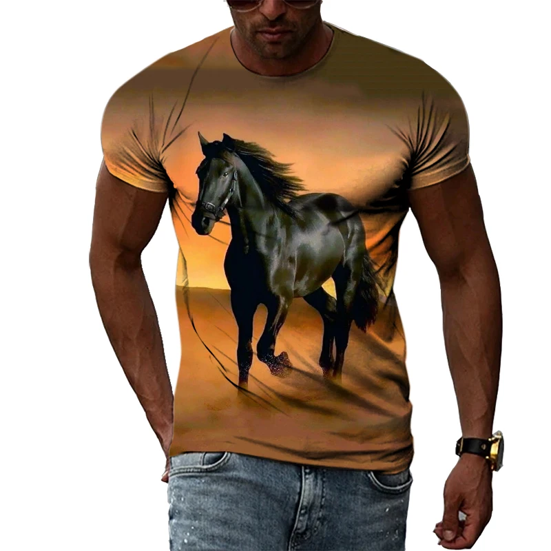 Summer Original Design Animal Horse graphic t shirts Men Fashion Personality Hip Hop Creative harajuku 3D Print Short Sleeve Tee