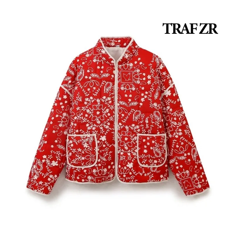 

TRAF ZR Snow Parka Elegant Luxury Women's Coat Prairie Chic Floral Printwarm Parka Vintage Padded Coat Woman Winter Coats