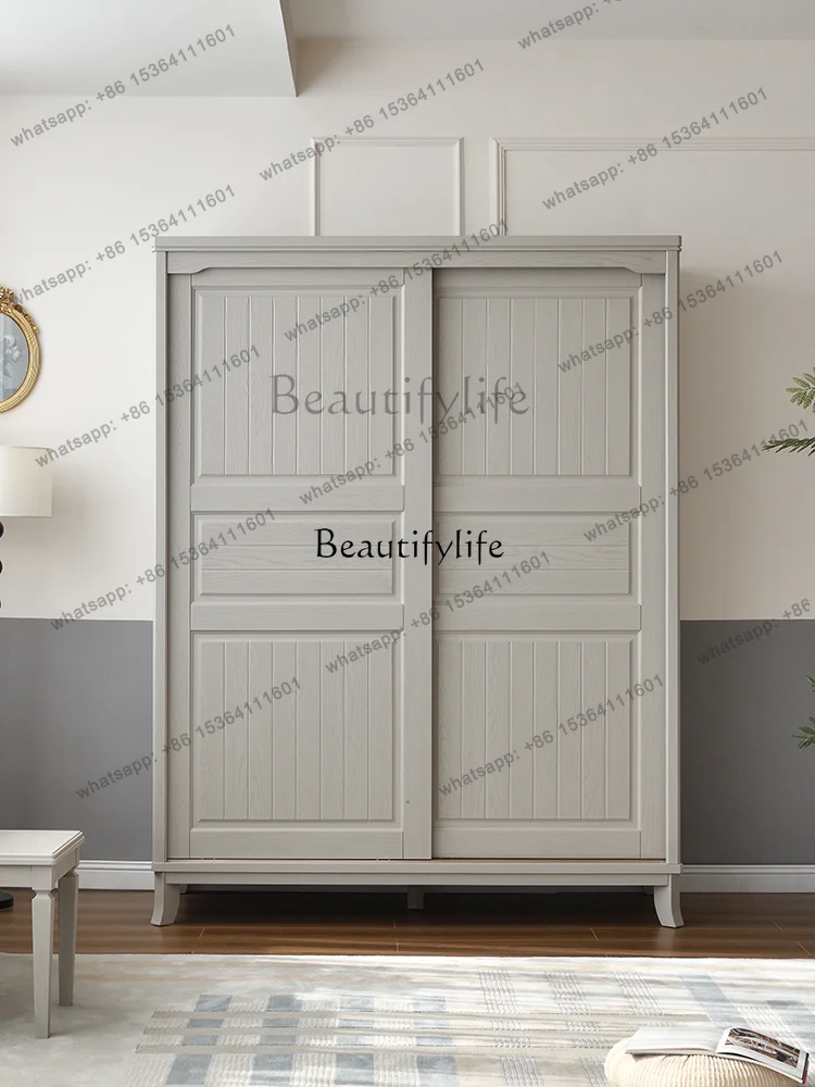 JJ American modern light luxury wardrobe solid wood storage 2 door wardrobe sliding door sliding wardrobe
