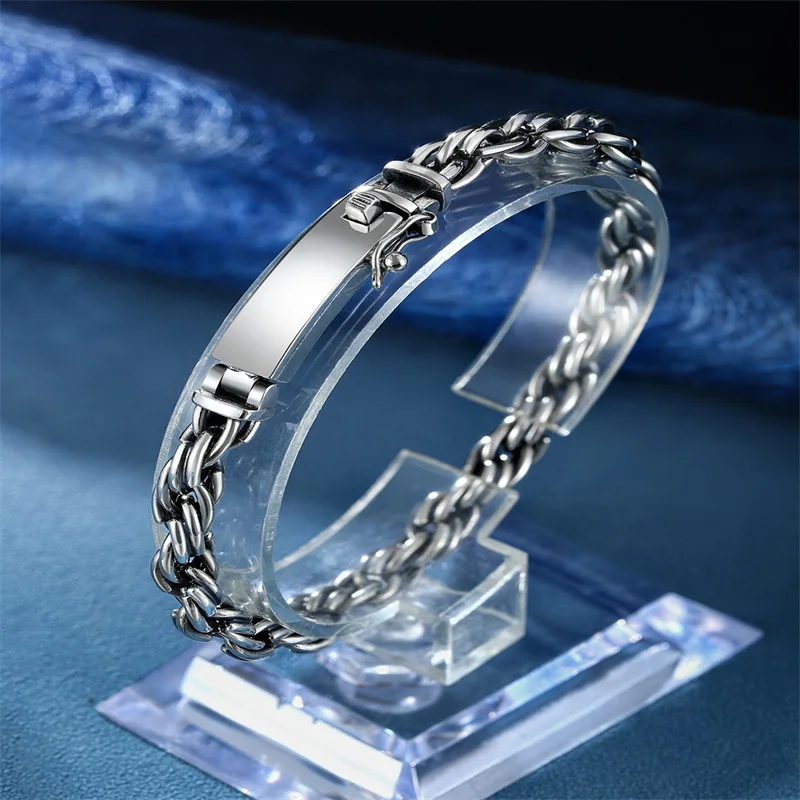 

BOCAI S925 Sterling Silver Charms Bracelets for Men Women New Fashion 6mm Rope-chain Free-Lettering Punk Jewelry Wholesale