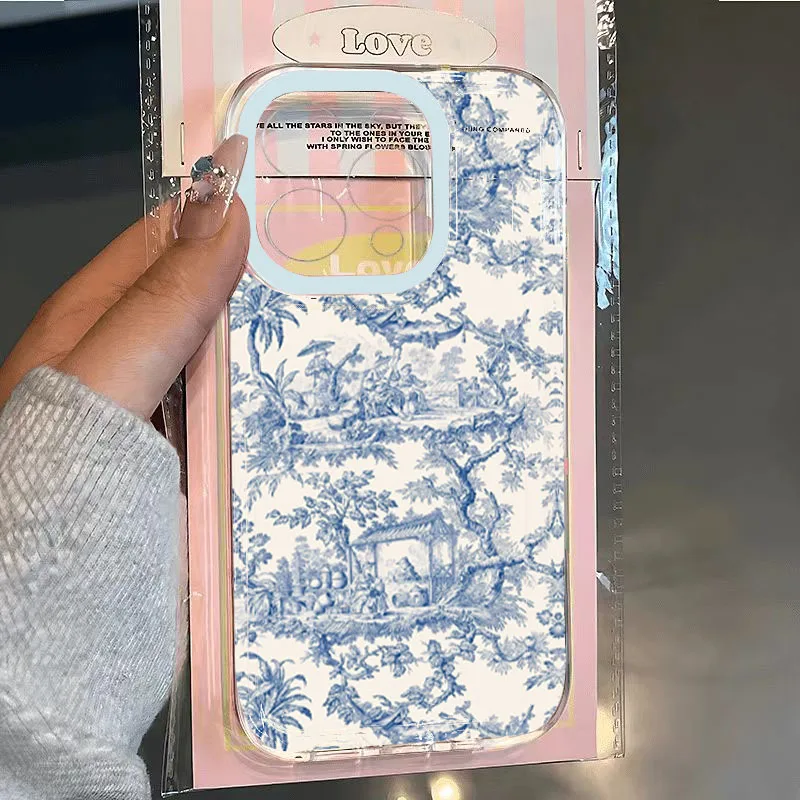 Case for Xiaomi 14T Pro Vintage Hand-Drawn Blue Floral Soft Clear Phone Cases for Xiaomi Mi 11 Lite 5G 14 13 12 13T 12T Cover