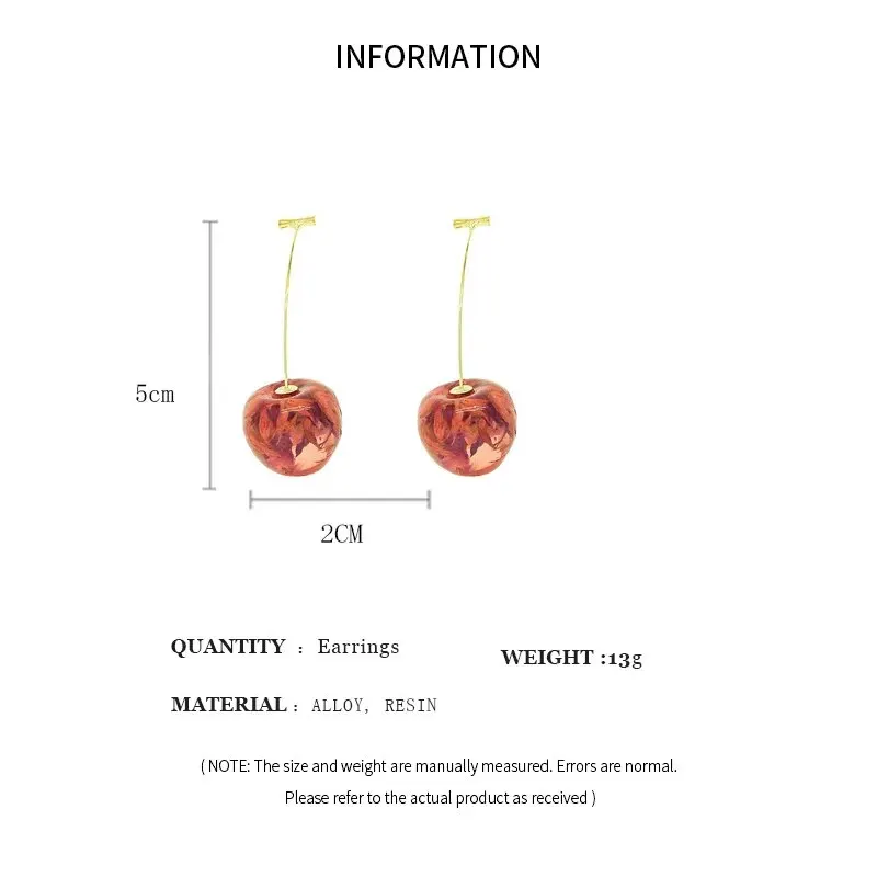 Small Fresh Red Cherry Drop Earrings Ladies Stylish Sweet Resin Fruit Dangle Earrings Delicate Everyday Party Accessories