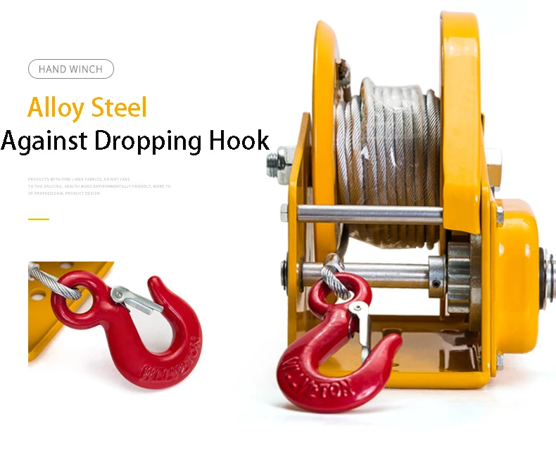 Hand Hoist 1800 Pounds Self Locking Manual Winch With 8m Wire Rope And Hook, Hand Tool Lifting Sling Machine
