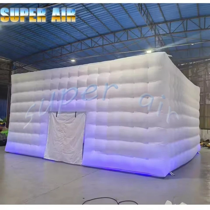 

Hot sale 8x8x4m white inflatable night disco cube party tent cube inflatable square tent with colorful lighting