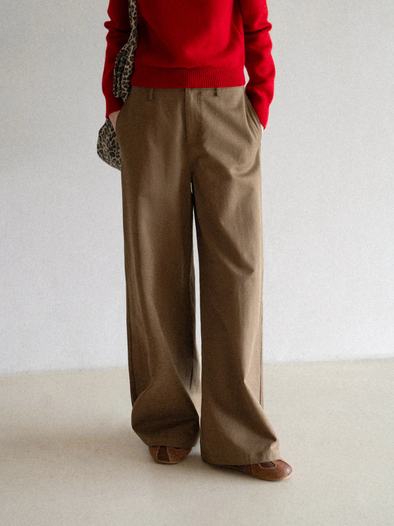 

Брюки женские прямые с высокой талией цвета хаки, повседневные, свободные, широкие, длинные, из смесового хлопка, комфортные, весенние