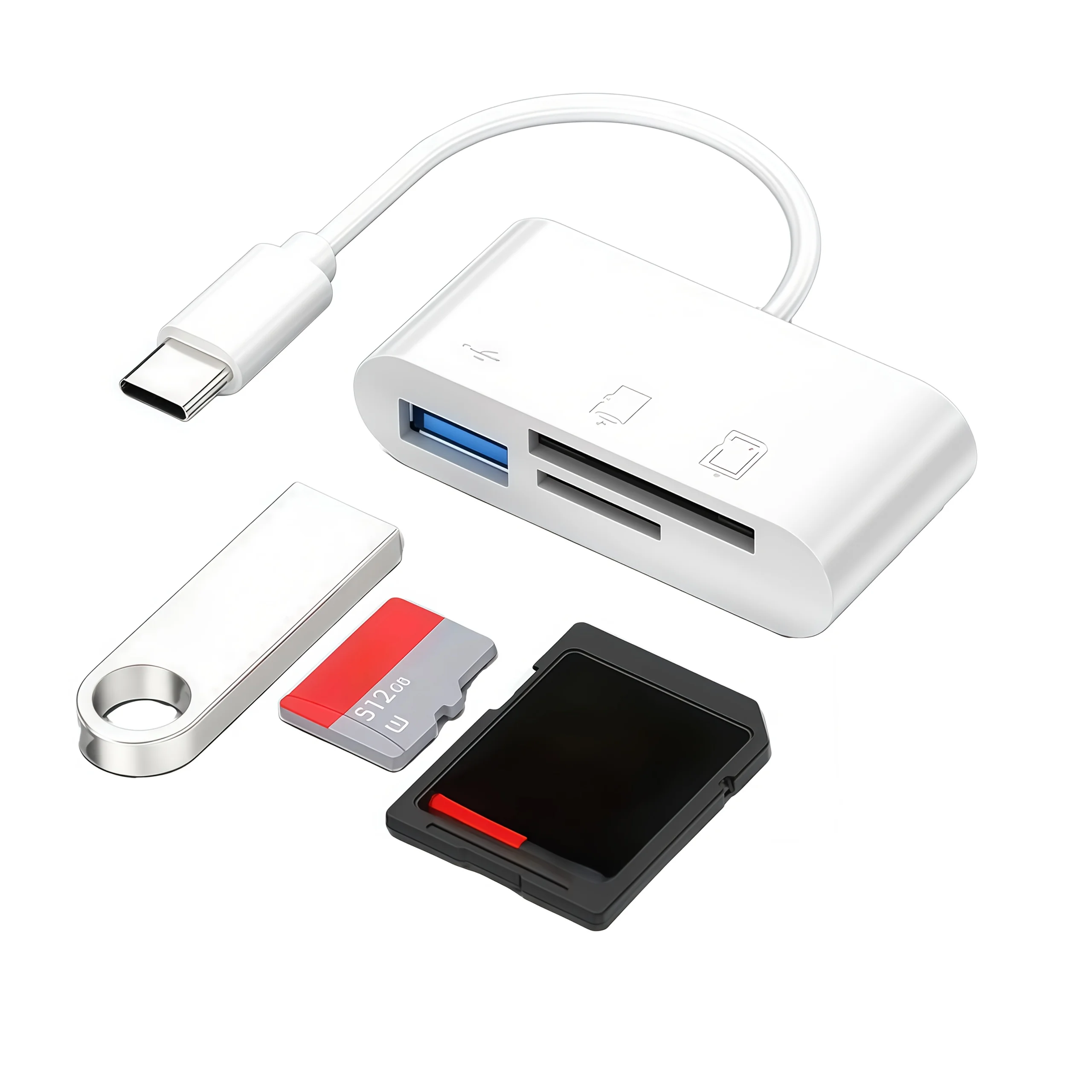 

Адаптер OTG Type C, кардридер для TF/SD карт, совместимый с Xiaomi, Oneplus, iPhone, OPPO, POCO, аксессуары для мобильных телефонов, 3 в 1, USB-C на USB-A коннектор