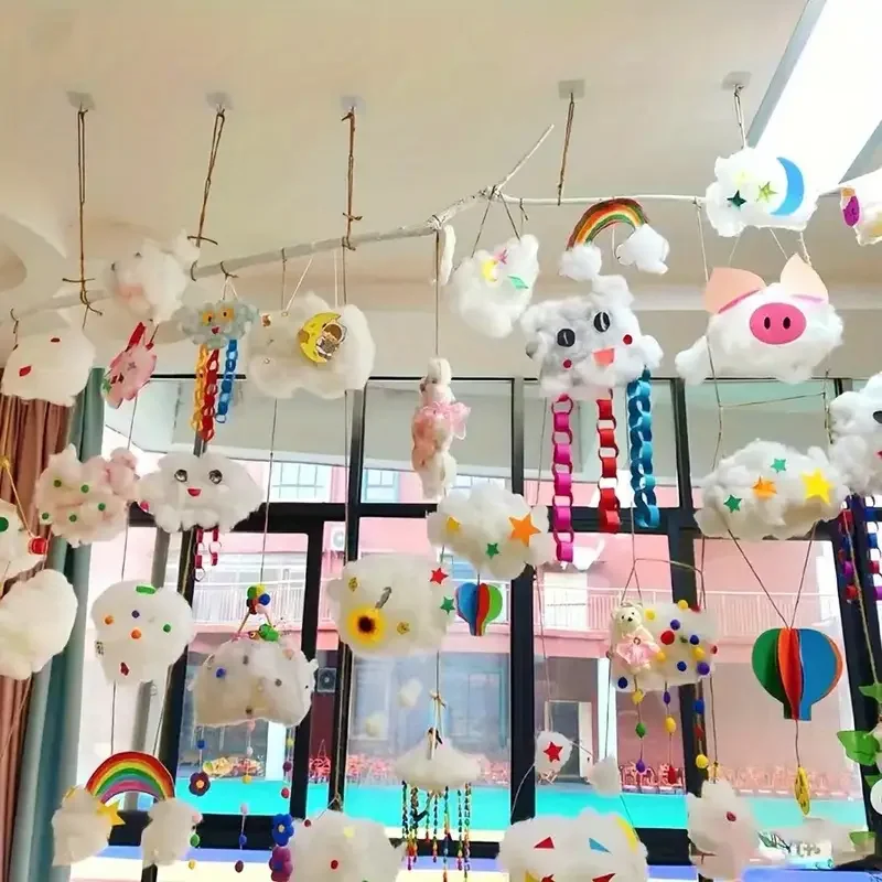 3 قطع من ديكورات السحابة، مشهد سحابي صناعي معلق لحفلات الزفاف، زينة معلقة على سقف غرفة المعيشة وغرفة النوم، خلفية البث المباشر، دعائم ترتيب مشهد السحابة البيضاء، ديكورات معلقة لنافذة عيد الميلاد #4