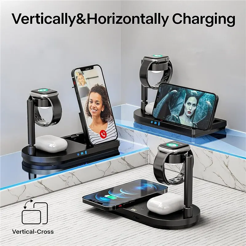 Foldable 3-in-1 Wireless Charger Stand With LED Night For iPhone 17~12 Apple Watch AirPods Pro or For Samsunng Galaxy Watch Buds - view 4