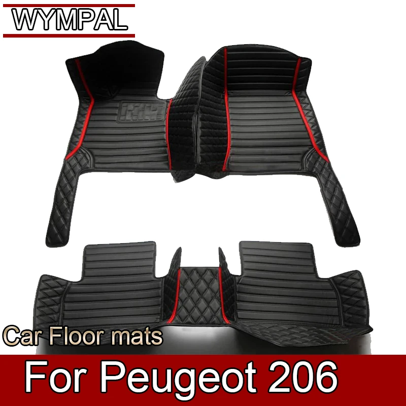 Car Floor Mats For Peugeot 206 206+ 1998~2013 Carpets Rugs Luxury Leather Mat Interior Parts Car Accessories 1999 2000 2001 2002