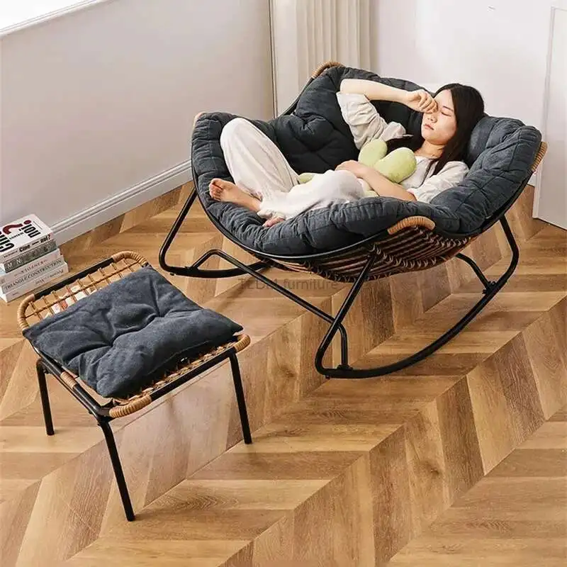 

Home Balcony Rocking Chair Nordic Lazy Living Room Chairs Reclining Chair Rattan Sofa Chair Home Furniture Leisure Rocking Chair
