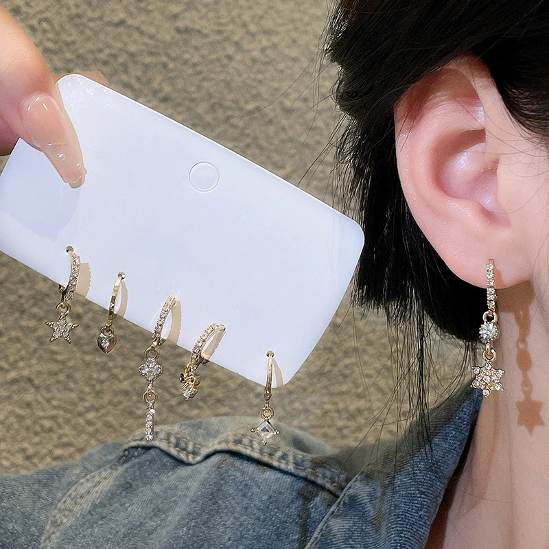 6Pcs/set Versatile Sparking Luxury Hoop Earrings For Women Girls Shiny Fashion Exquisite Hoop Earrings Jewelry Accessories Gifts
