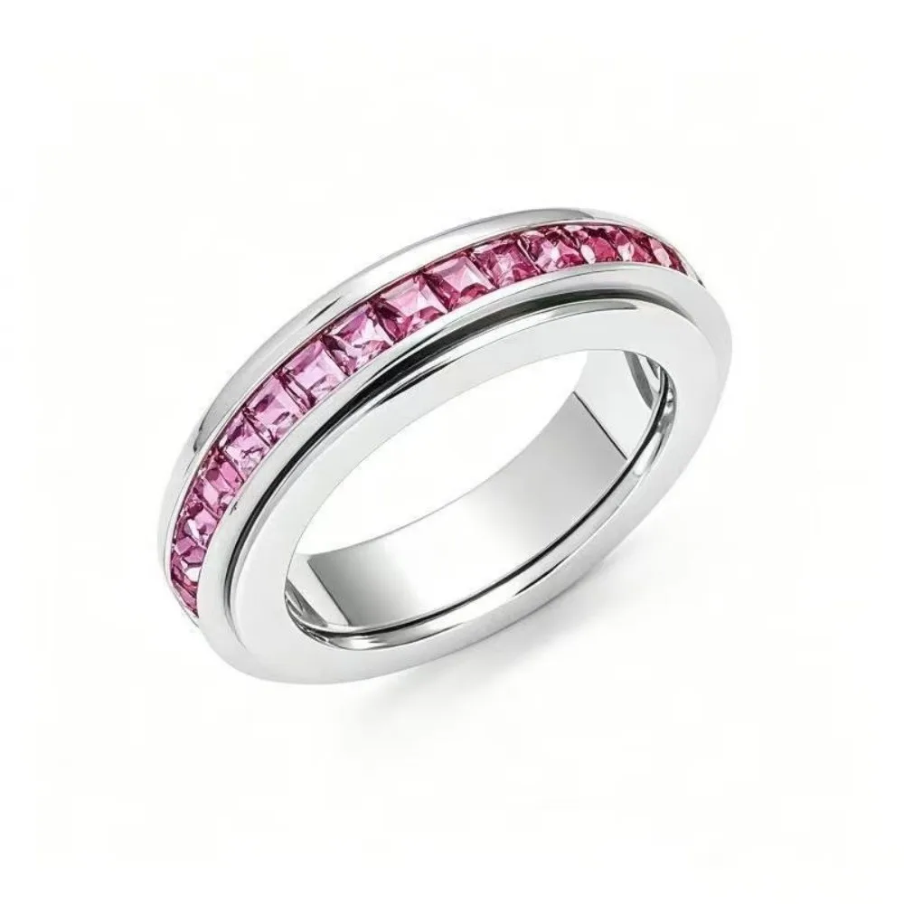 Cubic Zirconia Women's Anxiety Ring Light Luxury Size 6-10 Stainless Steel Spinner Fidget Ring Sparkling Fashion Jewelry
