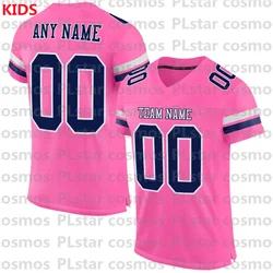 Custom Pink Navy-White Mesh Authentic Football Jersey 3D Printed Kids Football Jersey Boys Tops Girl Tees