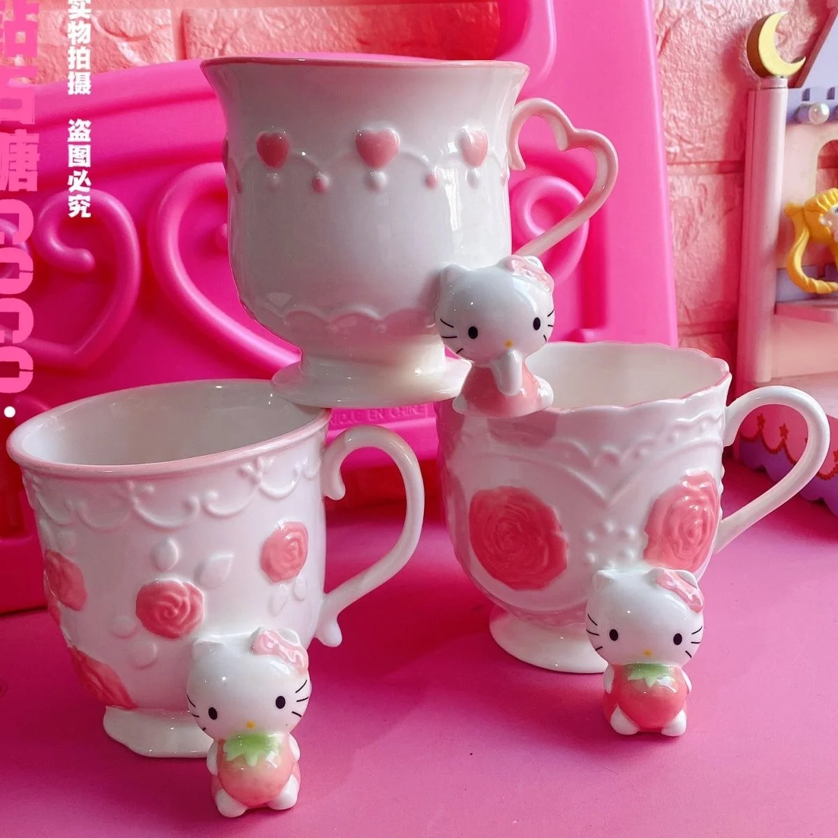 250ML Sanrio Hello Kitty Ceramics Mug Kawaii Water Cup Morning Tea Juice Coffee Cup Funny Kitchen Drinkware Girl Gift Dinnerware