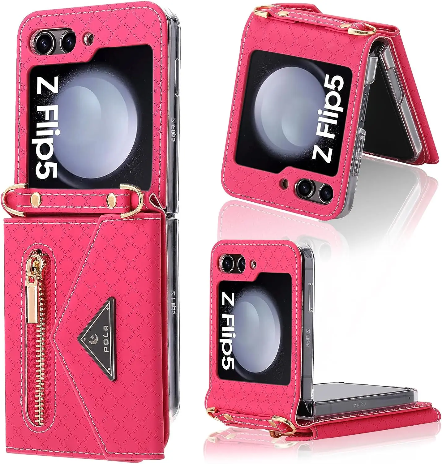 for Samsung Galaxy Z Flip 5 5G 2023 Case with Zipper Wallet, Red Phone case with Strap for Samsung Galaxy Z Flip 5