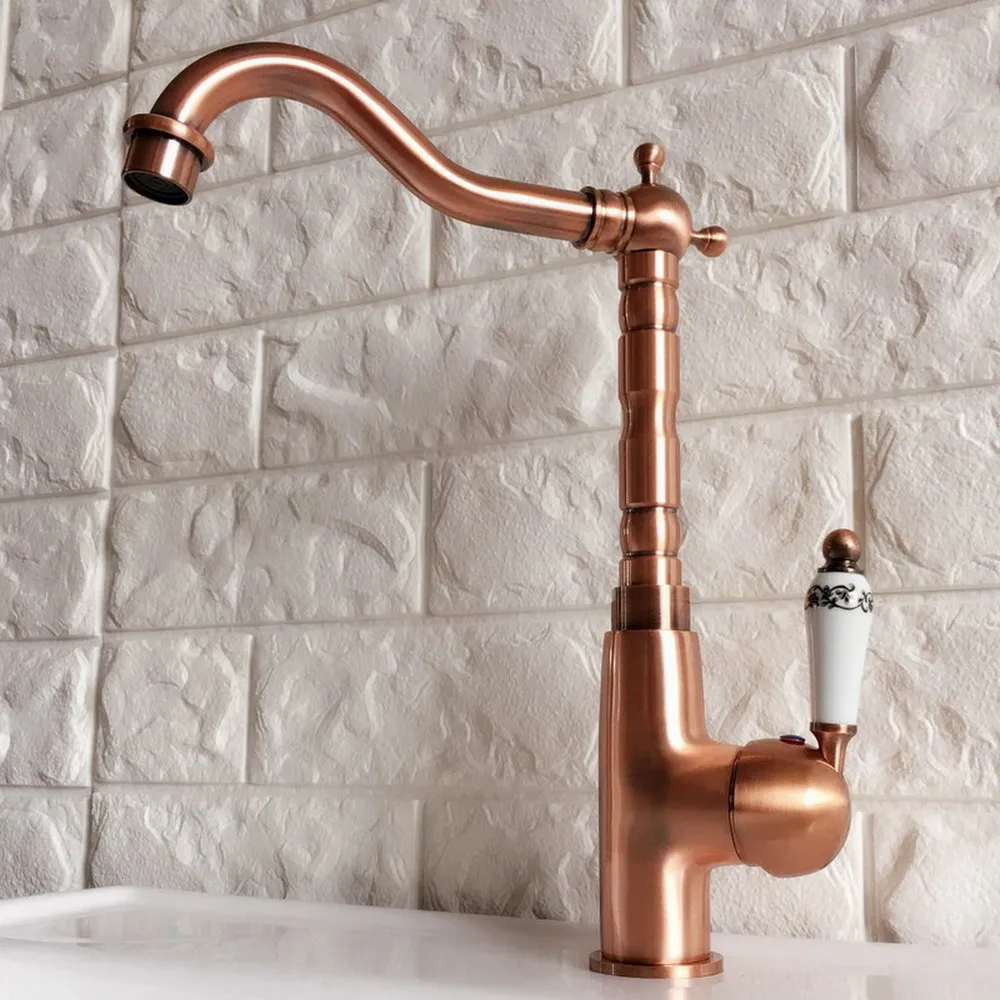 

Kitchen Faucets Antique Red Copper Faucet Brass Swivel Spout Kitchen Faucet Single Handle Vessel Sink Mixer Tap Knf412