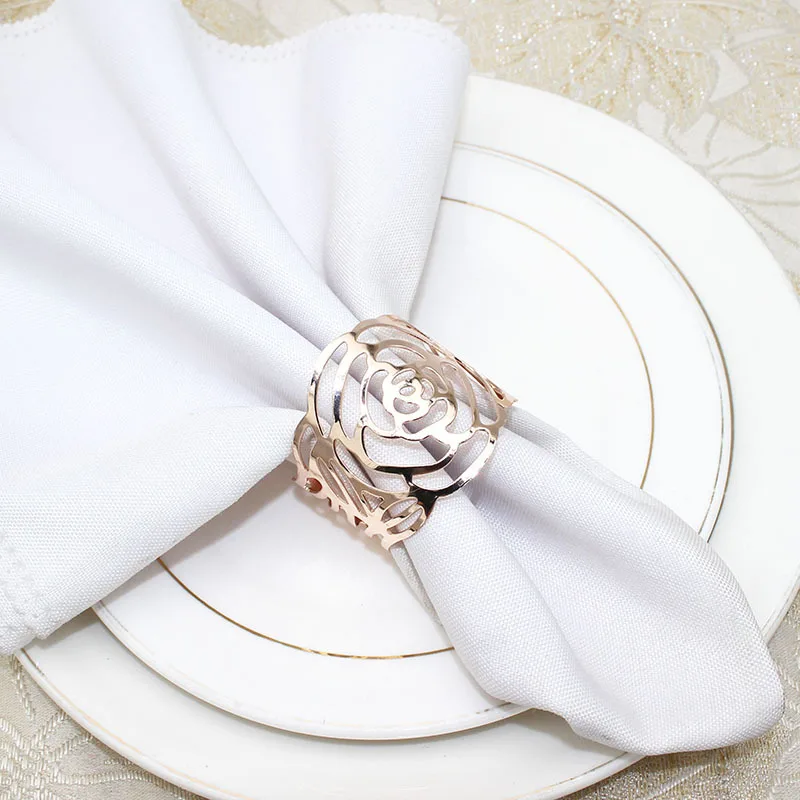 

Cloth Ring Alloy Hotel Tableware Accessories Creative Napkin Ring 4 Colors Metal Hollow Napkin Ring For Hotel Banquet Wedding