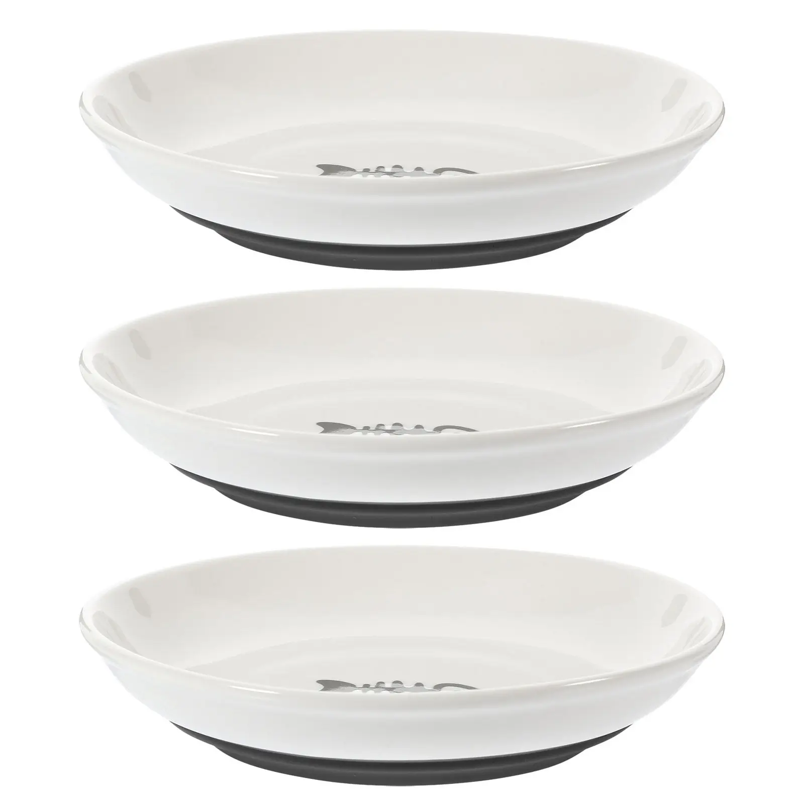 3Pcs Wide Shallow Cat Bowls Ceramic Material Nonslip Silicone Base Promotes Natural Eating Posture Small Cat Food Water Feeder
