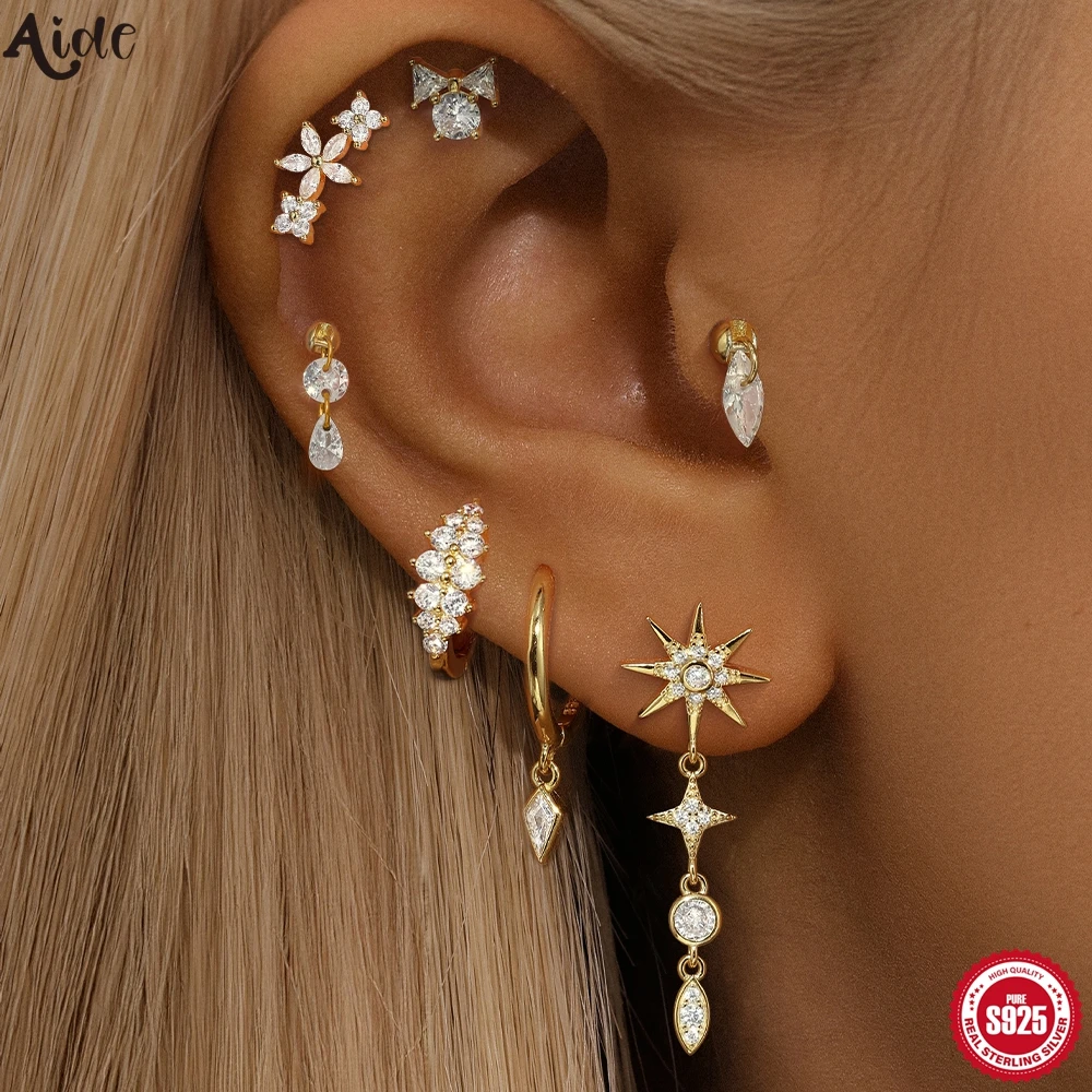 

Aide 925 Sterling Silver Mini Zircon Flat Piercing Stud Earring For Women Girl Ear Bone Body Puncture Y2k DIY Jewelry pendientes